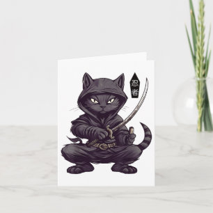 Japanisches Samurai-Schwarzkatzen-Tattoo, Kawaii N Karte
