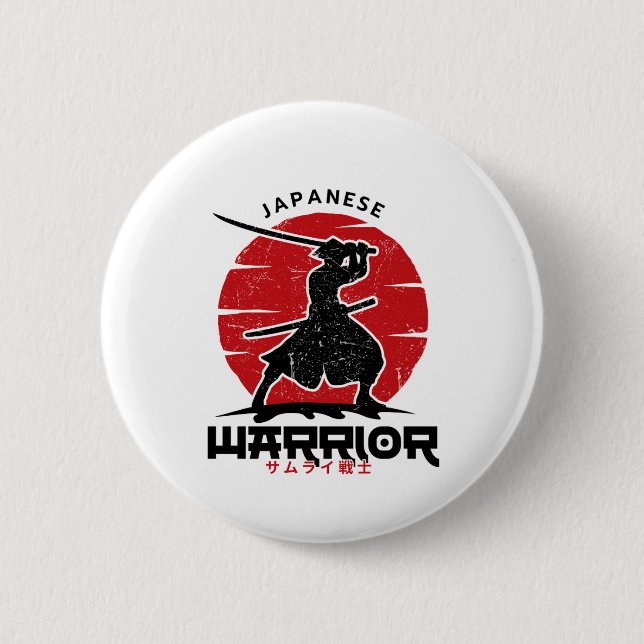 Japanisches Samurai-Silhouette-Kissen Button (Vorderseite)