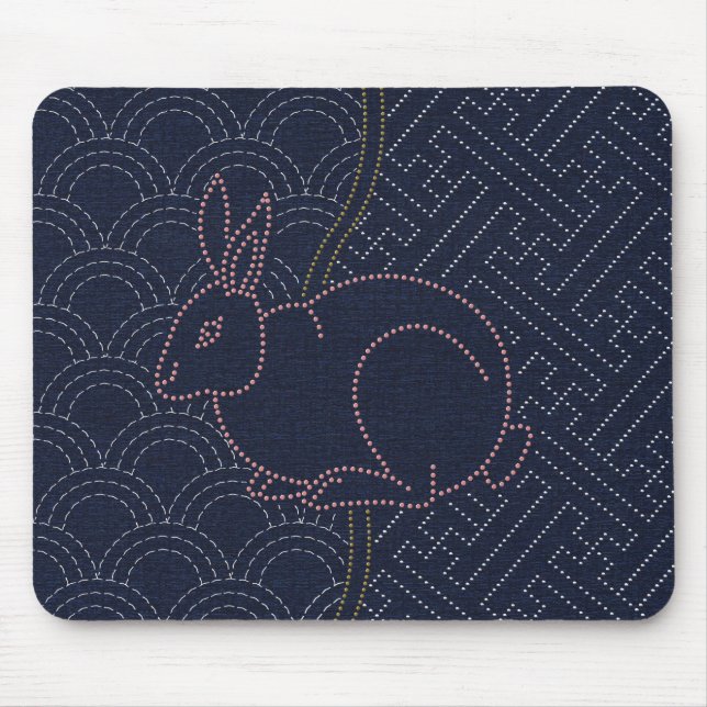 Japanisches Sashiko Kaninchen 2 Mousepad (Vorne)