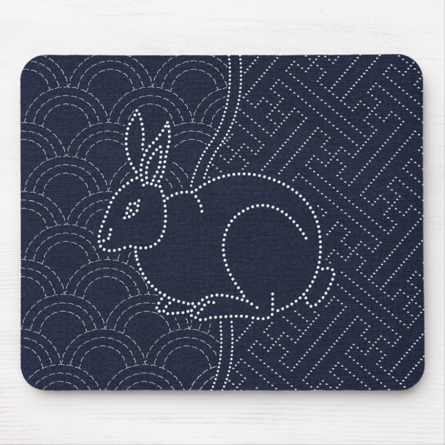 Japanisches Sashiko Kaninchen Mousepad (Vorne)