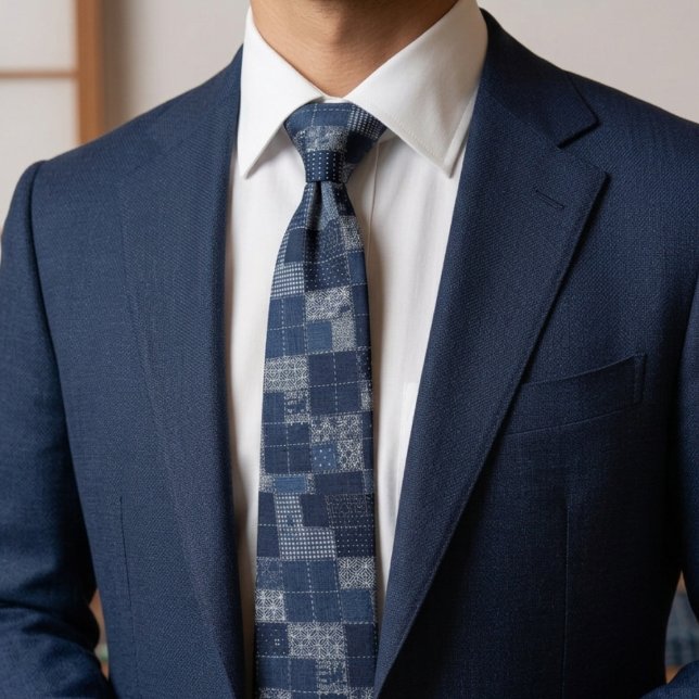 Japanisches Sashiko-Patchwork-Muster Krawatte (Von Creator hochgeladen)