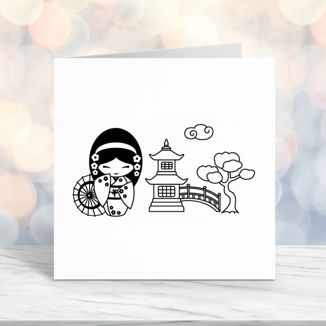 Japanisches SchirmGirl in Kimono Scrapbook Permastempel (Von Creator hochgeladen)