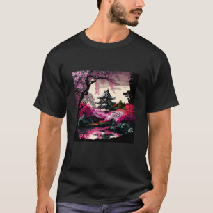 Japanisches Schloss in einem Wald von Kirschblüten T-Shirt