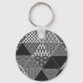 Japanisches Schwarz-Weiß-Collage-Dreieck-Muster Schlüsselanhänger