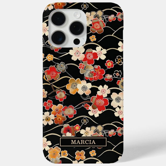 Japanisches schwarzes Blumenmuster mit Monogramm Case-Mate iPhone Hülle (Rückseite)