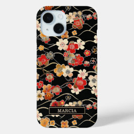 Japanisches schwarzes Blumenmuster mit Monogramm Case-Mate iPhone Hülle
