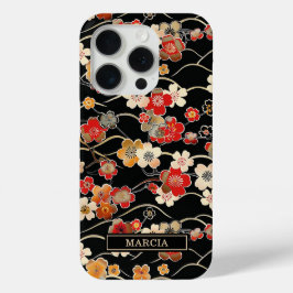 Japanisches schwarzes Blumenmuster mit Monogramm Case-Mate iPhone Hülle