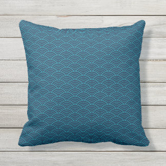 Japanisches Seigaiha Blue Sea and Waves Kissen