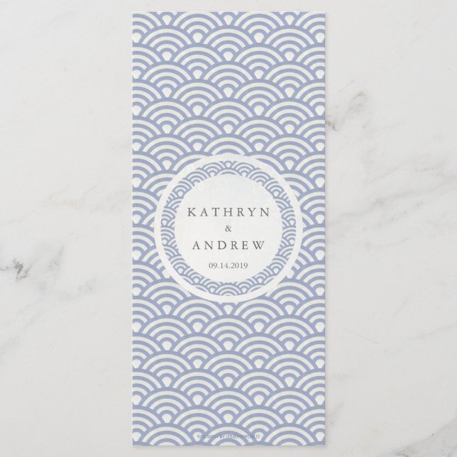 Japanisches Seigaiha Waves Elegant Beach Wedding M Menükarte (Vorderseite)
