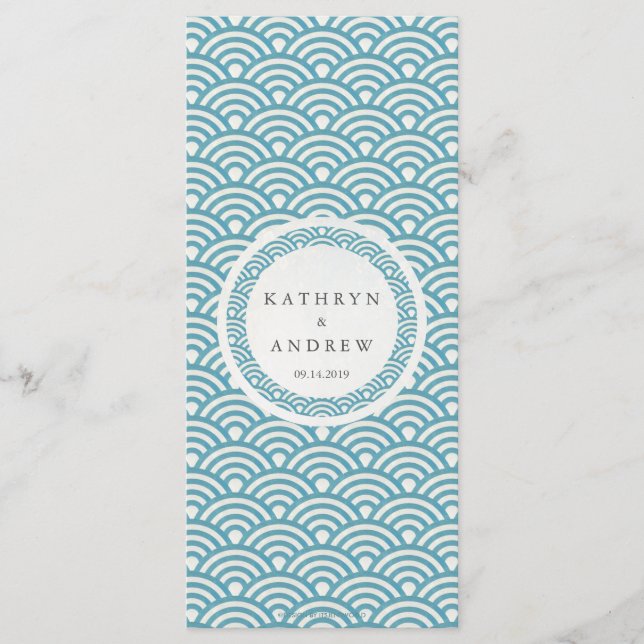 Japanisches Seigaiha Waves Elegant Beach Wedding M Menükarte (Vorderseite)