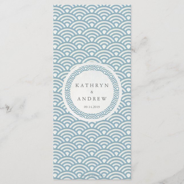 Japanisches Seigaiha Waves Elegant Beach Wedding M Menükarte (Vorderseite)