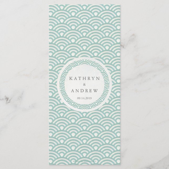 Japanisches Seigaiha Waves Elegant Beach Wedding M Menükarte (Vorderseite)