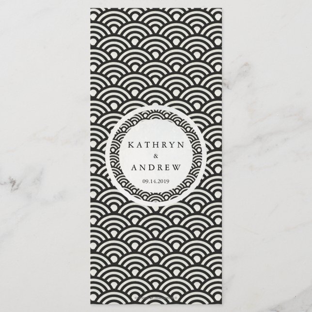 Japanisches Seigaiha Waves Elegant Beach Wedding M Menükarte (Vorderseite)