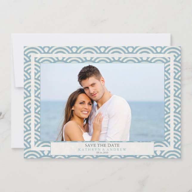 Japanisches Seigaiha Waves Save the Date flaches F Einladung (Vorderseite)