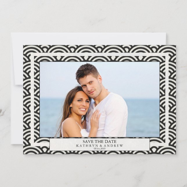 Japanisches Seigaiha Waves Save the Date flaches F Einladung (Vorderseite)