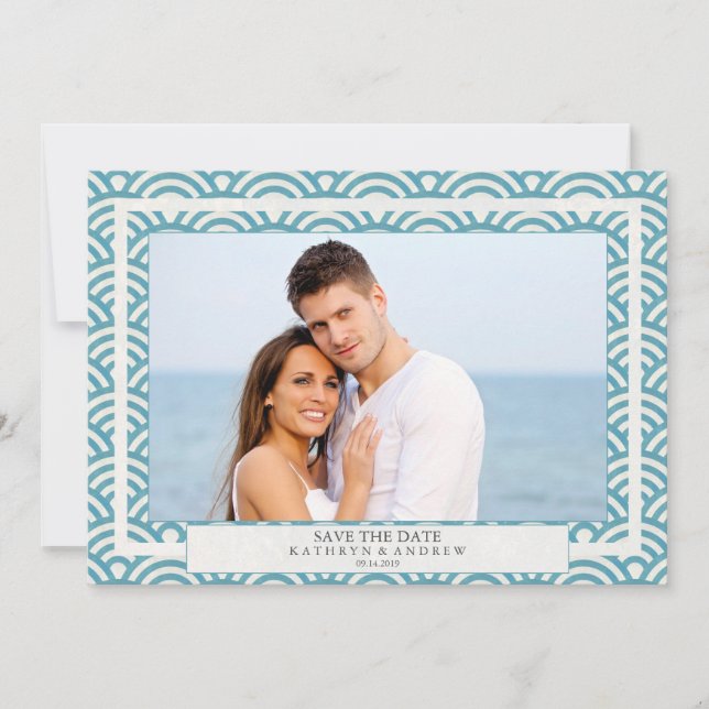 Japanisches Seigaiha Waves Save the Date flaches F Einladung (Vorderseite)