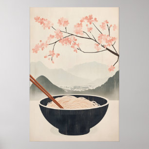 Japanisches Soba-Nudel-Poster mit Kirschblüte Poster