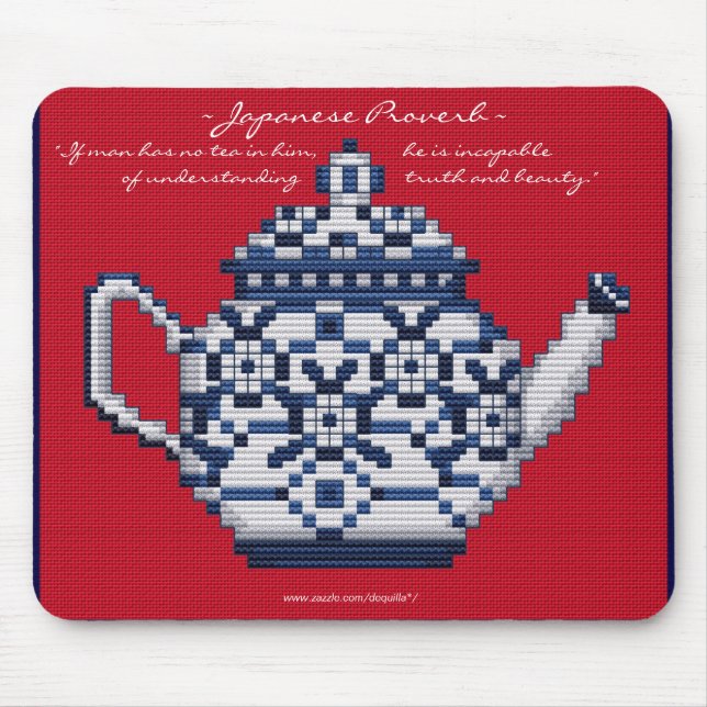 JAPANISCHES SPRICHWORT TEA POT Cross-Stitch-Design Mousepad (Vorne)