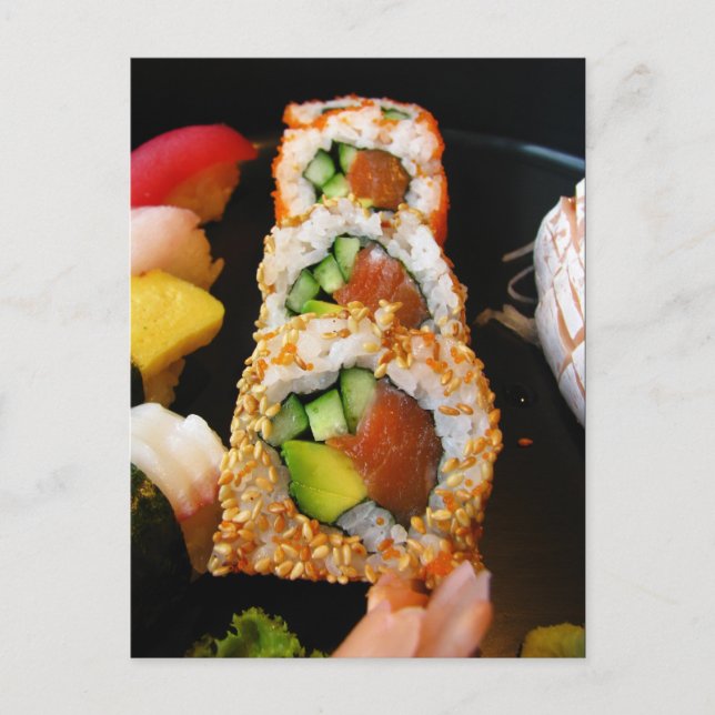 Japanisches Sushi California Rolle Sashimi Foto Ja Postkarte (Vorderseite)
