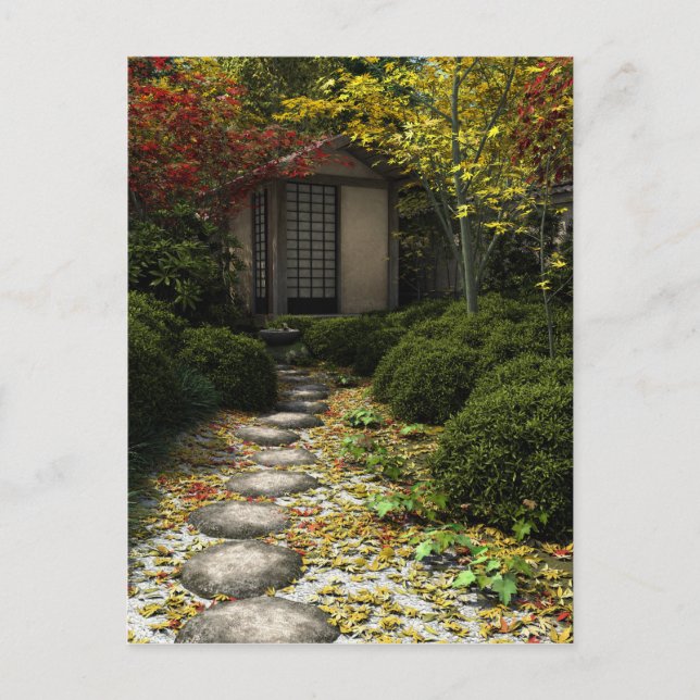 Japanisches Teehaus und Garten im Herbst Postkarte (Vorderseite)
