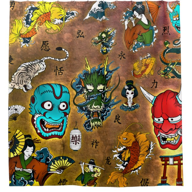 Japanisches Thema Duschvorhang (Vorderseite)