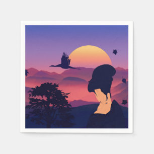 japanisches Thema Geisha Tree und aufstrebende Son Serviette