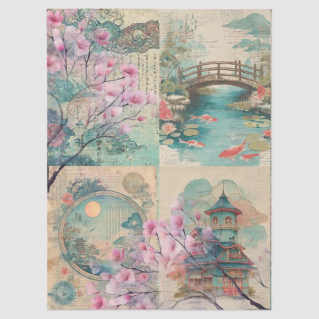 Japanisches Themed Collage Decoupage Crafting Seidenpapier (Vorderseite)