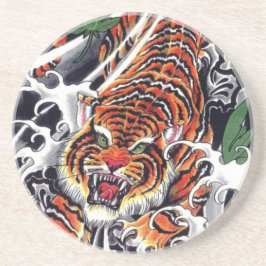 Japanisches Tiger- und Ahorn-Design Getränkeuntersetzer