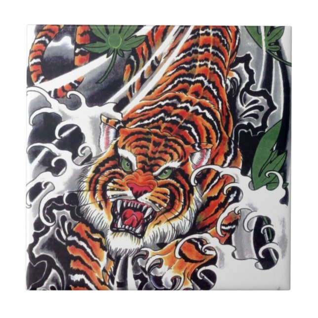 japanisches Tiger- und Ahorndesign Fliese (Vorderseite)