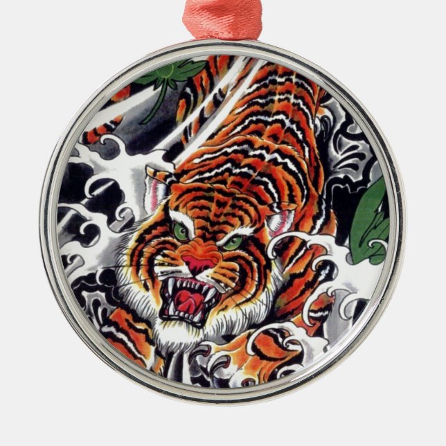 japanisches Tiger- und Ahorndesign Ornament Aus Metall (Vorne)