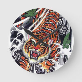 japanisches Tiger- und Ahorndesign Runde Wanduhr