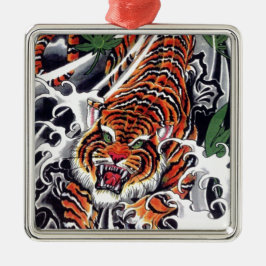 japanisches Tiger- und Ahorndesign Silbernes Ornament