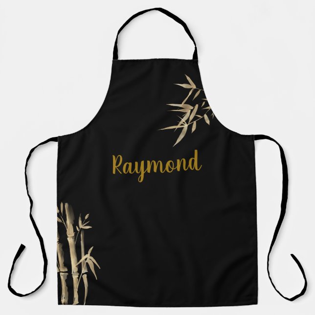 japanisches Tintendruck Schwarz und Gold Bambusdes Schürze (Vorderseite)