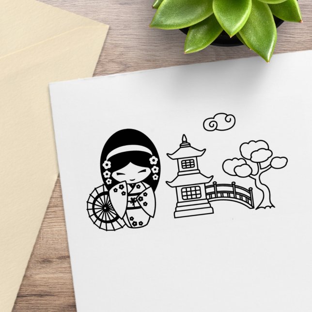 Japanisches Umbrella Geisha Girl in Kimono Scrapbo Gummistempel (Von Creator hochgeladen)