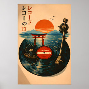 Japanisches Vinyl-Schallplatten-Sonnenuntergang-To Poster
