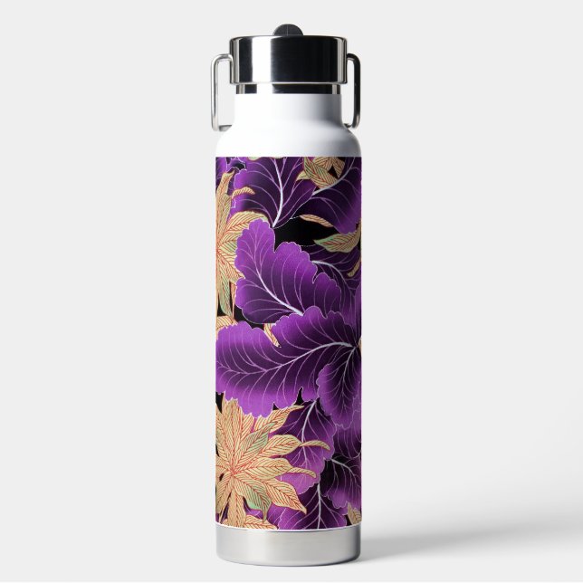Japanisches violettes Blattdesign Trinkflasche (Vorderseite)