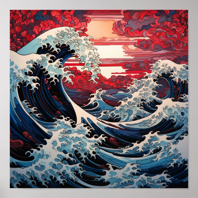 Japanisches Wave Art Poster - Serene Ocean Waves u (Vorne)