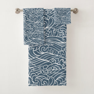 japanisches Wave Style-Muster Badhandtuch Set
