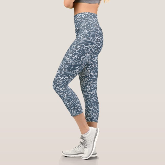 japanisches Wave Style-Muster Capri Leggings (Links)
