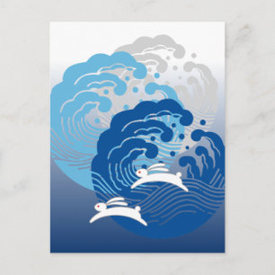 Japanisches Wave & Weißes Kaninchen Postkarte
