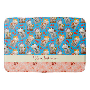 Japanisches Waving Lucky Cat mit Koi in Blau Badematte