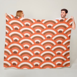 Japanisches Wellen-Seigaiha-Muster Orange Braun  Fleecedecke