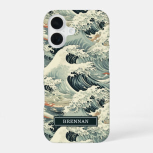Japanisches Wellenmuster mit Monogramm iPhone 16 Hülle