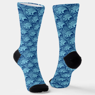 Japanisches Wellenmuster Navy und Himmelblau Socken