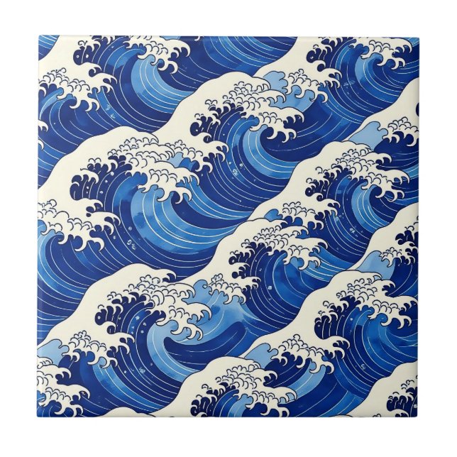 Japanisches Wellenmuster Ozean  Fliese (Vorderseite)