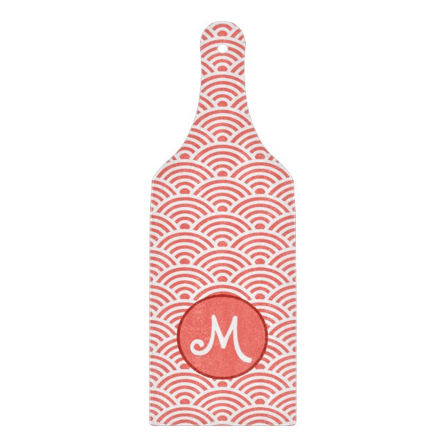 Japanisches Wellenmuster und Monogramm Schneidebrett (Vorderseite)