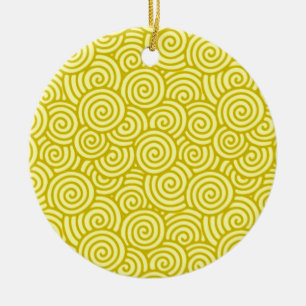 Japanisches wirbelloses Muster - Senf und hellgelb Keramik Ornament