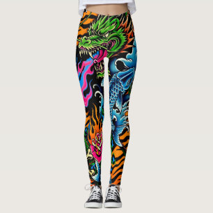 Japanisches Yakuza-Tattoo, Drache Koi Fisch Leggings