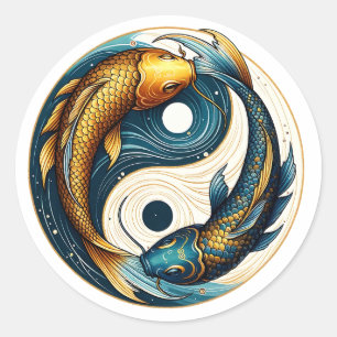 Japanisches Yin-Yang-Symbol Koi-Fisch Runder Aufkleber