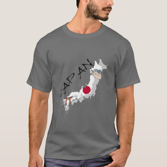 Japankarte und -flagge T-Shirt (Vorderseite)